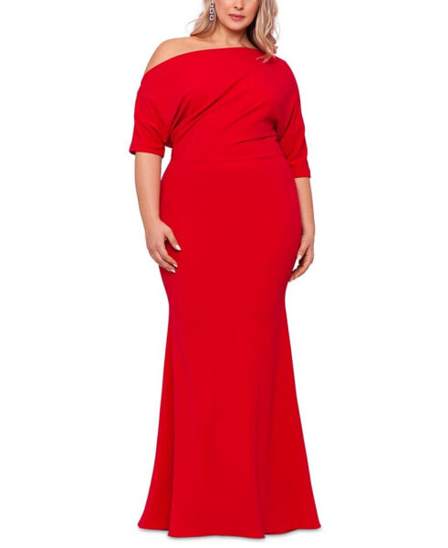 Plus Size Off-the-Shoulder Scuba Gown