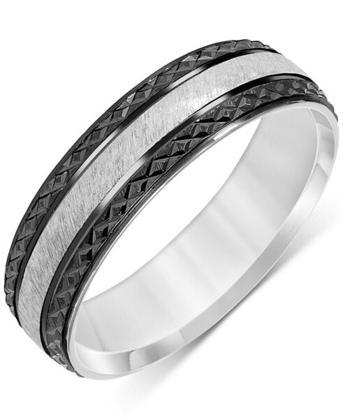 Men's Carved Two-Tone Wedding Band in Sterling Silver & Black Rhodium-Plate