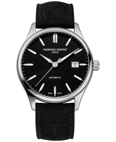 Men's Swiss Automatic Classic Index Black Leather Strap Watch 40mm