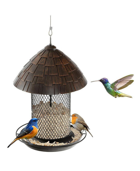 Squirrel-proof Metal Wild Bird Feeder with Perch and Drain Holes