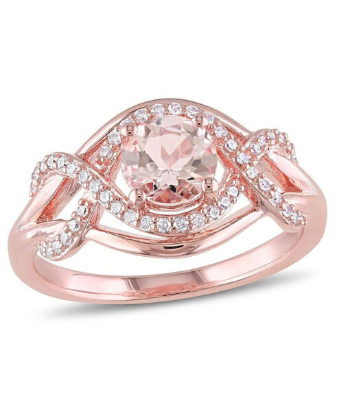 Morganite and Diamond (1/5 ct. t.w.) Halo Crossover Ring in 18k Rose Gold Over Silver