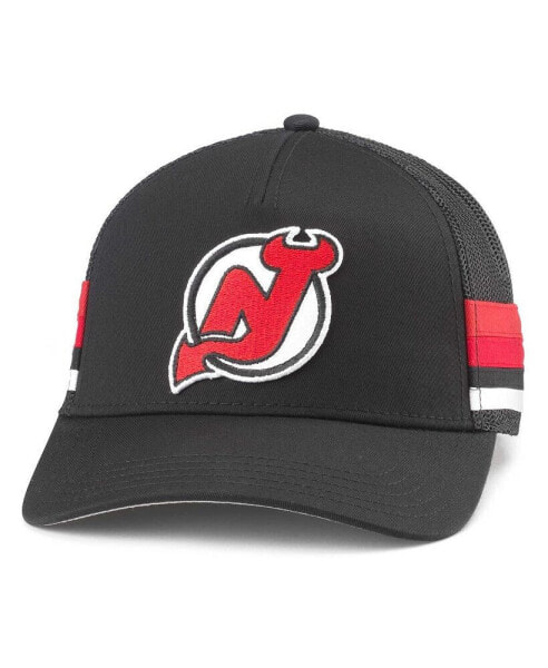 Men's Black New Jersey Devils HotFoot Stripes Trucker Adjustable Hat