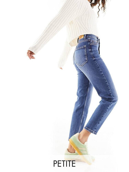 Stradivarius petite slim mom jean with stretch in authentic blue