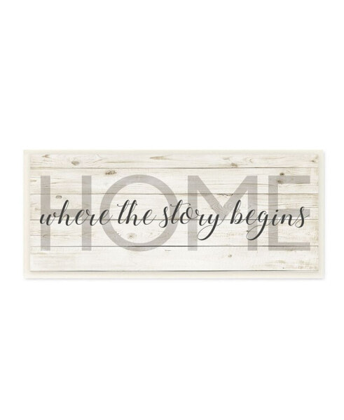 Story Begins Family Home Inspirational Word Textured Wood Design Wall Plaque Art, 7" x 17"
