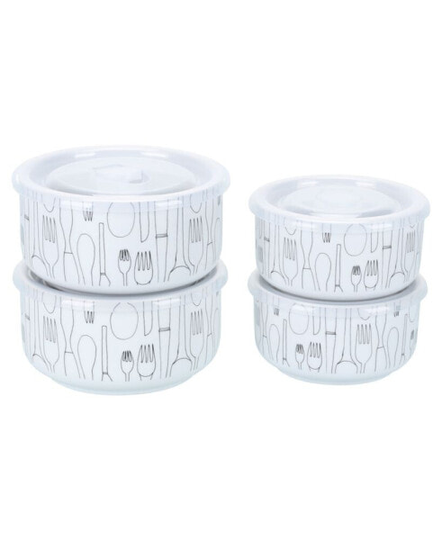 Porcelain Cutlery Storage Jars with Lids, Set of 4