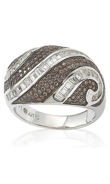 Suzy Levian Sterling Silver Cubic Zirconia Pave and Channel-set Swirl Ring