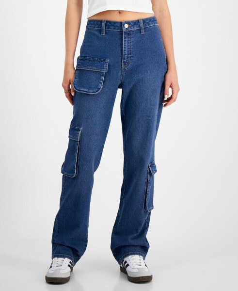 Juniors' High-Rise Baggy Straight Cargo Jeans