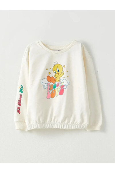 Bisiklet Yaka Tweety Baskılı Uzun Kollu Kız Çocuk Sweatshirt