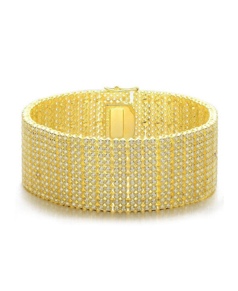 Sterling Silver 14K Gold-Plated Cubic Zirconia Cuff Bracelet