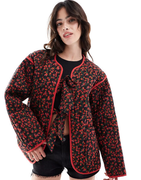 ASOS DESIGN quilted floral jacket in red