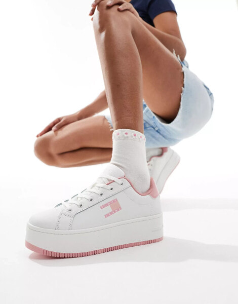 Tommy Jeans essential platform trainers in white and pink