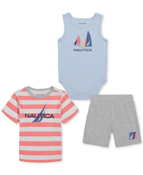 Комплект для малышей Nautica боди, футболка в полоску и шорты, 3 предмета