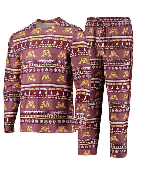 Men's Maroon Minnesota Golden Gophers Ugly Sweater Long Sleeve T-shirt and Pants Sleep Set