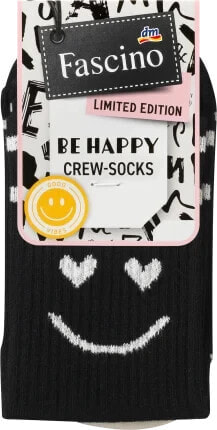 Crew Socken mit Smiley-Motiv schwarz Gr. 35-38, 1 St