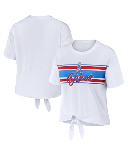 Women's White Tennessee Titans Front Tie Retro T-shirt