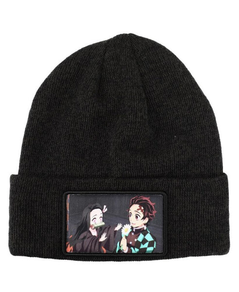 Men's Character Embroidered Plain Black Cuffed Knitted Winter beanie Hat