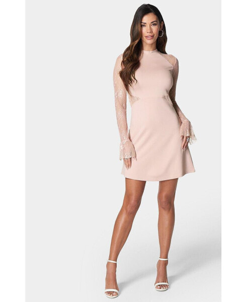 Women's Lace Bell Sleeve Cutout Dress