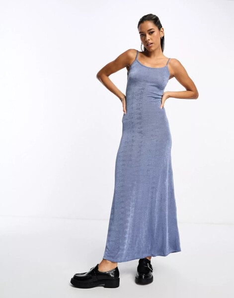 ASOS DESIGN strappy slinky maxi dress in blue