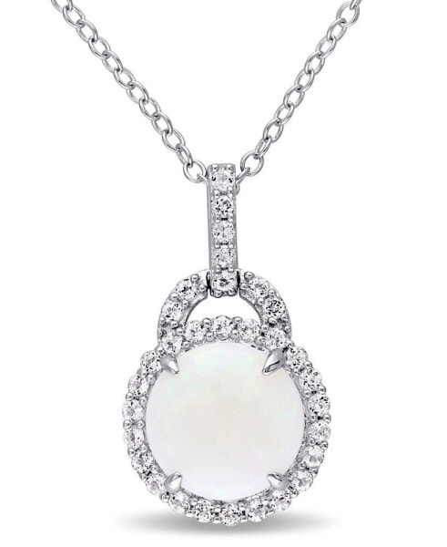 Opal (1-3/4 ct. t.w.) and White Topaz (2/5 ct. t.w.) Halo Charm 18" Necklace in Sterling Silver