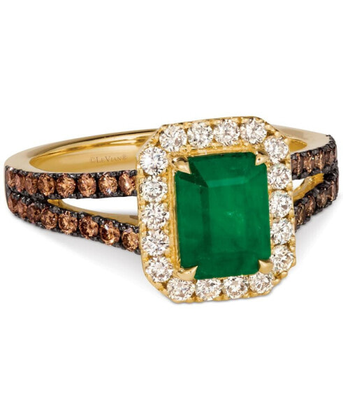 New Emerald (1-1/5 ct. t.w.) & Diamond (7/8 ct. t.w.) Halo Split Shank Ring in 14k Gold