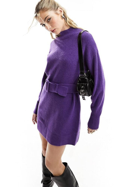 & Other Stories belted knitted dress in purple