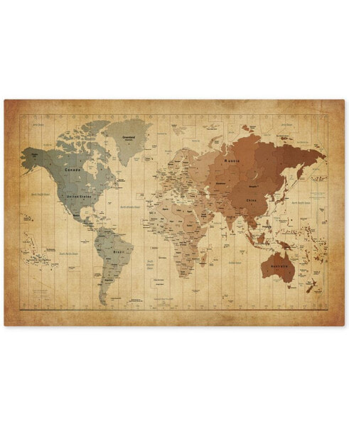 Michael Tompsett 'Time Zones Map of the World' Canvas Art - 32" x 22"