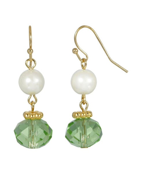 Gold-Tone Green Imitation Pearl Bead Drop Earring