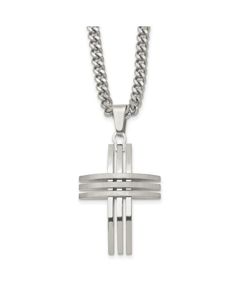 Chisel brushed and Polished Cross Pendant on a Curb Chain Necklace