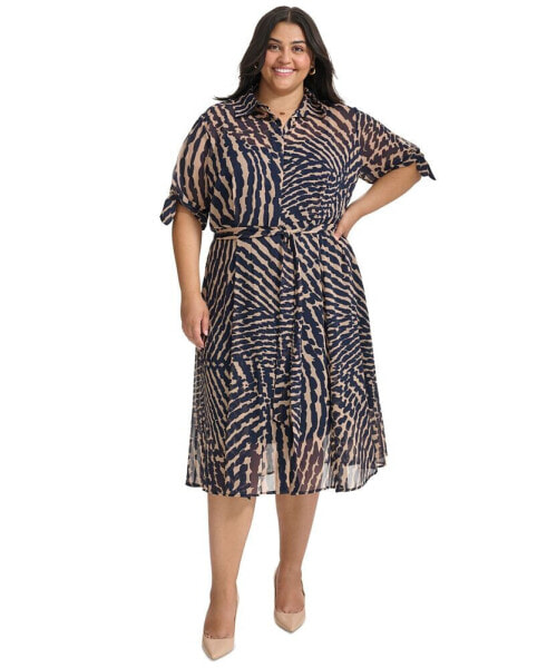 Plus Size Collared Tie-Waist Shirtdress