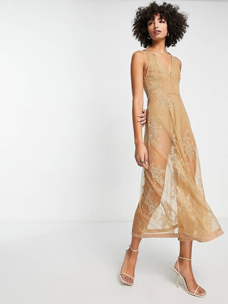 & Other Stories lace maxi dress with body in beige