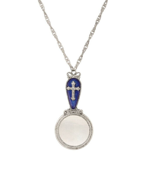 2028 symbols of Faith Enamel Cross Magnifying Glass Necklace