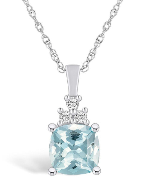 Aquamarine (2 Ct. T.W.) and Diamond (1/10 Ct. T.W.) Pendant Necklace in 14K White Gold