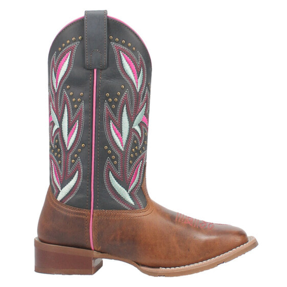 Laredo Lydia Embroidered Studded Square Toe Cowboy Womens Brown Casual Boots 56