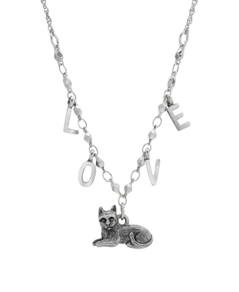 Cat with Love Initials Necklace