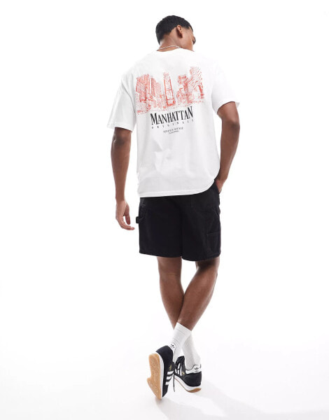 Jack & Jones oversized t-shirt with manhatton back print in white