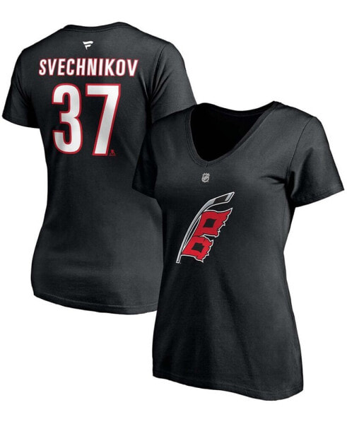 Women's Andrei Svechnikov Black Carolina Hurricanes Alternate Authentic Stack Name and Number V-Neck T-shirt