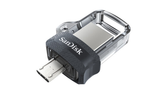 USB флеш-накопитель SanDisk Ultra Dual m3.0 - 64 GB - USB Type-A / Micro-USB - 3.2 Gen 1 (3.1 Gen 1) - Slide - 5.2 г - Черный - Серебро - Прозрачный