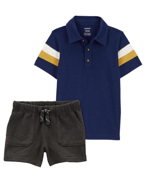 Toddler 2-Piece Striped Polo Shirt & Pull-On All Terrain Shorts Set 3T