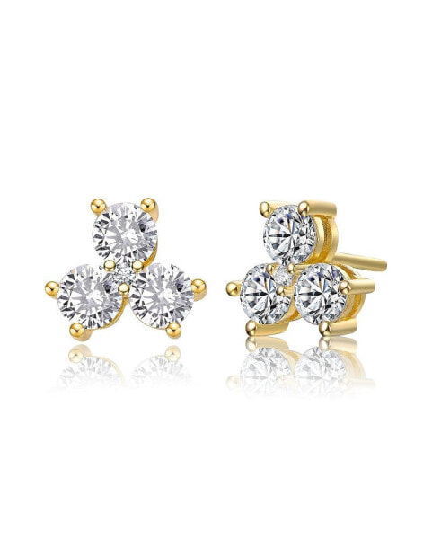 Sterling Silver with Round Cubic Zirconia Clover Stud Earrings
