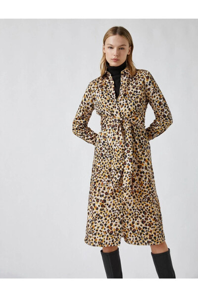 Leopar Desenli Midi Elbise