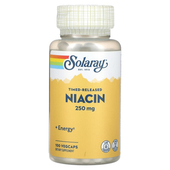 Витамины группы B SOLARAY Niacin с тайм-релизом, 250 мг, 100 вегкапс.