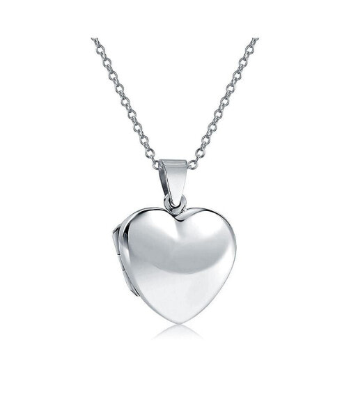Simple Plain Puff Heart Shaped Photo Lockets For Women That Hold Pictures Polished .925 Silver Locket Necklace Pendant