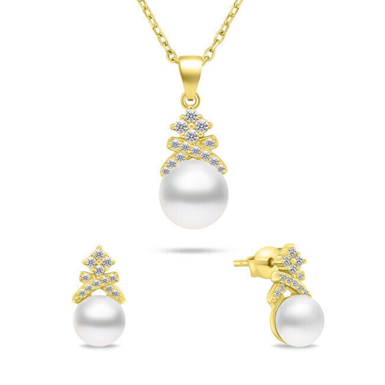Колье Brilio Silver Pearl Charm Gold Plated Necklace