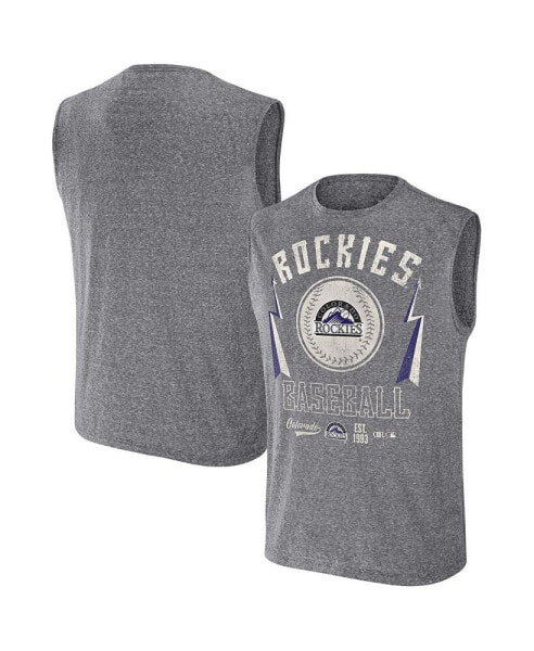 Men's Darius Rucker Collection by Charcoal Distressed Colorado Rockies Relaxed-Fit Muscle Tank Top