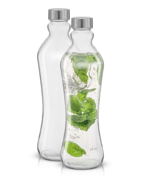 Бутылки для воды стеклянные JoyJolt Spring с крышкой из нержавеющей стали, набор из 2 шт.