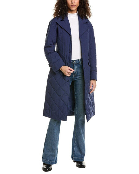 Ellen Tracy Diamond Quilted Trench Coat Women's Blue Xs