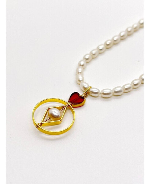 Red Heart and Pearl Statement Necklace