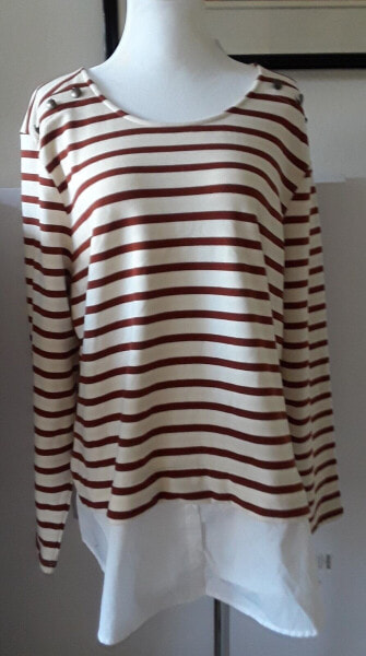 Style &Co Women's Boat Neck Button shoulder Layered Striped Top Red White XL
