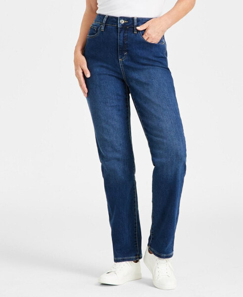 Petite High-Rise Natural Straight-Leg Jeans, Petite & Petite Short, Created for Macy's