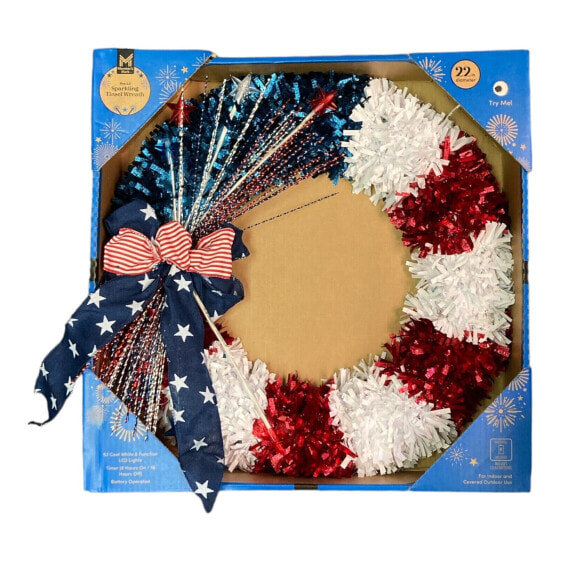 Member's Mark 22" Red White & Blue Pre-Lit Tinsel Wreath